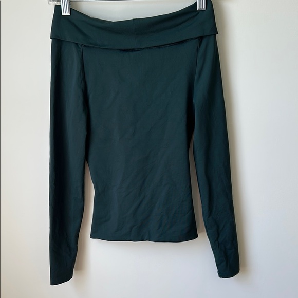 Aritzia Off-the-Shoulder Dark Green Contour Shirt - Picture 2 of 7